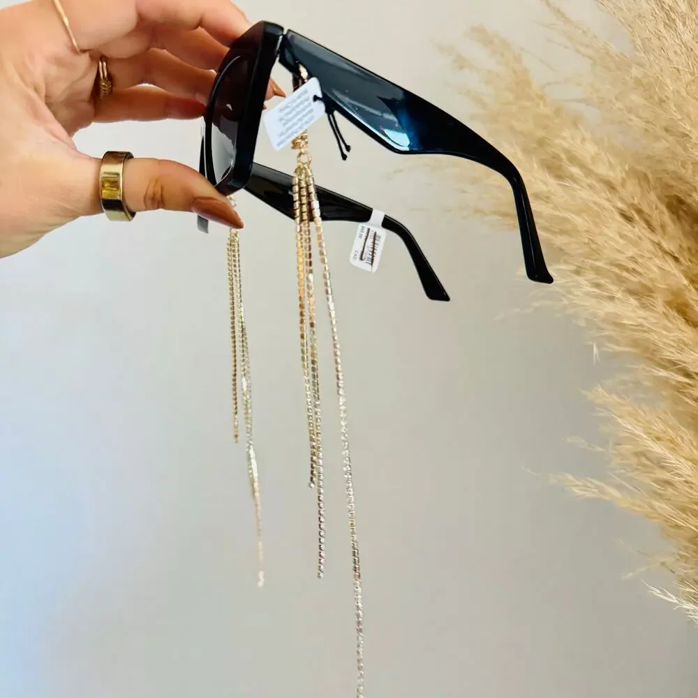 NEW ANTHROPOLOGIE Black Clip Tassel Rhinestone Charm Sunglasses $78 Sunnies